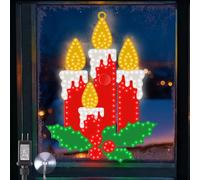 HappyAlley LED Christmas Silhouette Candle with Holly Decoration, 14 Inch Tall, Colorful Twinkling Lights, Pre-lit with 303 Micro Hi-Intensity LED Lights, Plug in Powered, Hanging Window Xmas Decor