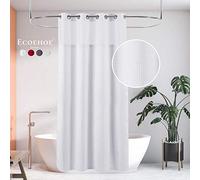 HappyBath Extra Long 71x79 White Waffle Fabric Shower Curtain No Hooks with Removable Polyester Liner - Top See Through