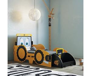 happybeds JCB Children's Toddler Bed, Yellow Digger Kids Junior Bed - 70 x 140 cm