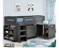 Kimbo - Single - Kids Cabin Bed Frame - Dark Grey - Anthracite - Drawers and Desk - 3ft - Happy Beds