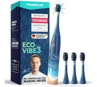 happybrush Eco VIBE 3 Ocean Electric Sonic Toothbrush with 6 Weeks Power Battery Including 3 Toothbrush Heads and BrushforWater Toothpaste Blue