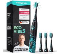 happybrush® [Test Winner 2024*] Electric Sonic Toothbrush ECO Vibe 3 Black/Mint - Electric Toothbrush with 6 Week Power Battery Including 3 Brush Heads and SuperBlack Whitening Toothpaste