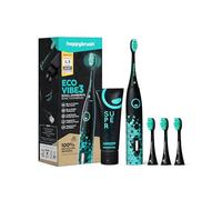 happybrush® [Test Winner 2024*] Electric Sonic Toothbrush ECO Vibe 3 Black/Mint - Electric Toothbrush with 6 Week Power Battery Including 3 Brush Heads and SuperBlack Whitening Toothpaste
