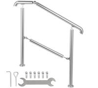 Happybuy 3 Step Railing Stainless Steel Transitional Handrail fit for Level Surface and 1 to 3 Steps Adjustable Stair Railing Indoor Outdoor Step Railings 220lb Capacity W/Installation Kit Porch DIY