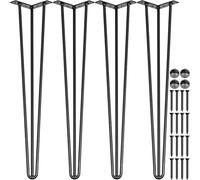 Happybuy Hairpin Table Legs 28" Black Set of 4 Desk Legs 880lbs Load Capacity (Each 220lbs) Hairpin Desk Legs 3 Rods for Bench Desk Dining End Table Chairs Carbon Steel DIY