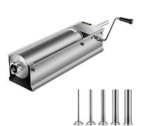 Happybuy Horizontal Sausage Stuffer 7L/15Lbs Manual Sausage Maker With 4 Filling Nozzles Sausage Stuffing Machine For Home & Commercial Use Stainless Steel