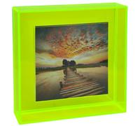 HappyDino 4x4 Acrylic Picture Frame for Wall and Tabletop Neon Floating Photo Frame with Decorative Bright Color, Neon Green
