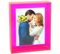 HappyDino 4x6 Acrylic Picture Frame for Wall and Tabletop Neon Floating Photo Frame with Decorative Bright Color, Neon Pink