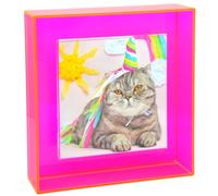 HappyDino 8x8 Acrylic Picture Frame for Wall and Tabletop Neon Floating Photo Frame with Decorative Bright Color, Neon Pink