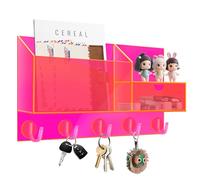 HappyDino Acrylic Key Holder Wall Mount Mail Organizer for Wall with Shelf Storage Drawer and 5 Hooks, Neon Pink