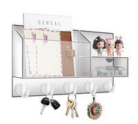 HappyDino Acrylic Key Holder Wall Mount Mail Organizer for Wall with Shelf Storage Drawer and 5 Hooks, Clear
