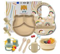HappyDoo 12-Piece Silicone Baby Weaning Set with Suction Plate & Bowl, Straw Cup, Soft Spoons, Silicone Bib & Fruit Feeder - BLW Feeding Set, BPA Free, Dishwasher & Microwave Safe, Gift Box