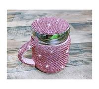 HappyERA- Bling Rhinestone Ceramic Mug with Lid and Handle, Ceramic Water Cup for Office and Home, Crystal Cup with Cover for Women - Rose red