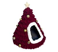 HappyERA- Handmade Felt Christmas Tree Cat House, Cute Christmas Cat Bed Pet Cave Cat Nest Kitten Hut Hideout Warm Cat Condo Tents in Winter - Red