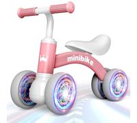 HappyGoLucky Baby Balance Bike 1 2 Year Old, 4 Wheels Lighting Ride On Toys for 1 2 Year Old Girls Gifts, Toddler Toys 1 2 Year Old Girl Toys Age 1-2, Baby Toys 10-36 Months Old Easter Gifts for Kids