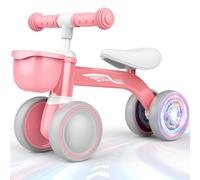 HappyGoLucky Balance Bike 1 2 3 Year Old, 1st Birthday Gifts for Girls Toddler Toys for 1-3 Year Old Girls Gifts, Toddler Bike for 12-24 Months Baby Walker With LED Lights, Removable Baske