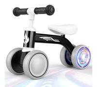 HappyGoLucky Black Balance Bike for 1-2 Year Old Boys, Toddler Toys for 1 2 Year Old Boys 12-24 Months Gifts, Baby Outdoor Garden Toys, LED Rear Lights Wheels No-Pedal Baby Bike & First Birthday Gift