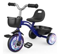 HappyGoLucky Blue Tricycles Toys for 2-5 Year Old Boys Gifts, Kids Balance Bike 2 3 4+ 5 Year Old with 3 Colorful Lighting Wheels & Adjustable Seat, Baby Toddler Cycle Trikes Bike Boys Toys Age 2-5