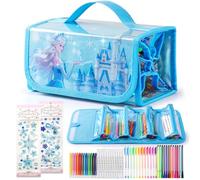 HappyGoLucky Colouring Set for Children, Watercolour Box Marker Set, Gift Girls 3-10 Years, Pencil Case Girls with 48 Pens & Sticker Cards - Christmas Gifts (Blue)