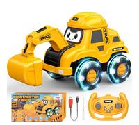 HappyGoLucky Digger Remote Control Cars, Toddler Toys for 1-4 Year Old Boys Girls 1 2 Year Old Boy Toys Early Christ Mas Presents 1st Birthday Gifts for Boy Girls, Cars for Kids Tractor Toy With Light