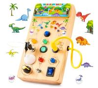 HappyGoLucky Dinosaur Busy Board for 1-3 Year Olds, Montessori Sensory Toys for Toddlers, Autism, Boys and Girls - Xmas and Birthday Gifts