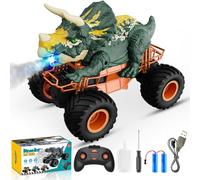 HappyGoLucky Dinosaur Toys for Boys, 1:16 Scale Monster Truck Toys with Spray Roar LED Lights, Rc Car Toys for 3 4 5 6 7 8 Year Old Boys Gifts, 4 5 6 7 8 9 Year Old Boys Gifts Ideas Birthday Presents