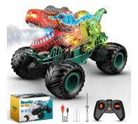 HappyGoLucky Dinosaur Toys for Boys, 1:16 Scale RC Monster Truck with Cracks LED Lights, Spray, Roar- Kids Remote Control Car Toys for 3-8 Year Old Boys Gifts Birthday Presents Outdoor Garden Toy
