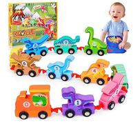 HappyGoLucky Educational Montessori Toys for 1 2 3 Year Old Boys Gifts, Dinosaur Wooden Train Set Toddler Toys 1st Birthday Gifts for Boys Girls