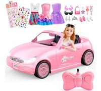 HappyGoLucky Remote Control Cars + Dolls Toys with 10 Accessories & 3 Outfits Dress & 2 DIY Stickers, Toys for 3-12 Year Old Girls Christ Mas Gifts Birthday Presents