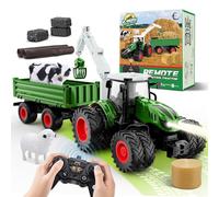HappyGoLucky Remote Control Tractor Farm Toy Set, Rc Tractor & Truck and Trailer Loader - 8 Wheels/Light/2.4GHz, Kids Boys Toys for 3-8 Year Old Boys Birthday Presents Christmas Xmas Gifts