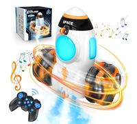 HappyGoLucky Rocket Remote Control Cars, 2 Driving Modes With Lights Music Tail Spray, Space Toys for 3-7 Year Old Boys, Birthday Presents