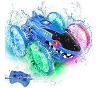 HappyGoLucky Shark Amphibious Remote Control Car with LED Lights, 360 Flips Toys for Boys 3-8 Years Old, Monster Truck RC Gifts