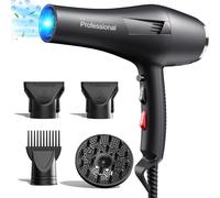 HappyGoo Hair Dryer Professional Ionic Hairdryer Fast Drying Salon with 2 Speed 3 Heat Setting, Cool Button, with Diffuser, Nozzle, Concentrator Comb for Women Man (Starry Black)