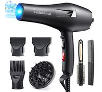 HappyGoo Hair Dryer Professional Ionic Hairdryer Fast Drying Salon with 2 Speed 3 Heat Setting, Cool Button, with Diffuser, Nozzle, Concentrator Comb for Women Man (Black)