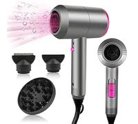 HappyGoo Hair Dryer Professional Ionic Hairdryer with 2 Speed 3 Heat Setting, Cool Shot Button, 1 Diffuser & 2 Concentrator, Hairdryers for Women & Man - Light Gray