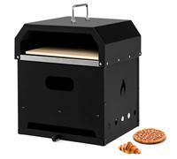 HAPPYGRILL 4 in 1 Outdoor Pizza Oven Portable Wooden Pizza Maker with Stone Shovel Peeling Grill Grate Waterproof Cover Charcoal Grill Oven & Fire Pit for BBQ Backyard