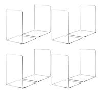 HappyHapi Book Ends Acrylic Bookends for Shelves, Clear Book Holder Stand, Non-Skid Decorative Bookend, Study Book Organizer for Home Library Office, 5 x 5 x 7.3 in (4 Pair/ 8 Pcs, Large)