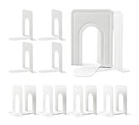 HappyHapi Book Ends, Non-Skid Metal Bookend Supports for Shelves, Heavy Duty Book End, Office Book Stopper, 6 x 5 x 6 Inches, 14 Pieces / 7 Pairs (White)