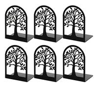 Happyhapi Bookends Metal Book Ends to Hold Books, Tree Decorative Bookends for Shelves, Black Book Stopper Bookend for Heavy Books, Book Holder for Shelf Home Office, 6.8 x 4.7 x 3.5(3 Pair/6 Pcs)