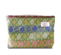 HAPPYHEIDI Aesthetic Makeup Bag Cosmetic Toiletry Travel Zipper Pouch, Canvas Lined, Purse Organizer, 001 Bohemian Grid Lotus, L, Chic Mexican Bohemian Pouch for Tote Purse Makeup Travel and