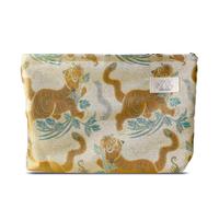 HAPPYHEIDI Aesthetic Makeup Bag Cosmetic Toiletry Travel Zipper Pouch, Canvas Lined, Purse Organizer, 001 Golden Brown Baby Tiger, L, Small Cute Pouch for Makeup and Cosmetics Travel and Short Trips