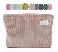HAPPYHEIDI Aesthetic Makeup Bag Cosmetic Toiletry Travel Zipper Pouch, Canvas Lined, Purse Organizer, LG-Corduroy Creamy Pink, L, Small Corduroy Makeup Bag Bag