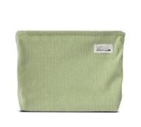 HAPPYHEIDI Aesthetic Makeup Bag Cosmetic Toiletry Travel Zipper Pouch, Canvas Lined, Purse Organizer, LG Vanilla Fresh Green Corduroy, L, Flat Travel Makeup Bag with Zipper Closure