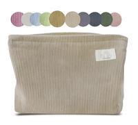 HAPPYHEIDI Aesthetic Makeup Bag Cosmetic Toiletry Travel Zipper Pouch, Canvas Lined, Purse Organizer, LG-Corduroy Light Khaki, L