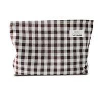 HAPPYHEIDI Aesthetic Makeup Bag Cosmetic Toiletry Travel Zipper Pouch, Canvas Lined, Purse Organizer, sx427-Gingham Coffee Brown, L, Cotton Gingham Makeup Bag Purse Pouch
