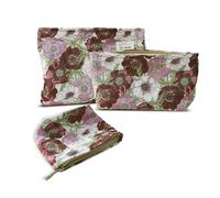HAPPYHEIDI Makeup Bag Set 3 Cosmetic Toiletry Organizer Zipper Pouch for Purse Tote, Women Girls Gift, Large Medium Small, Jacquard Floral Polyester Set of 3, Large Medium Small, Set of 3 Makeup Bag