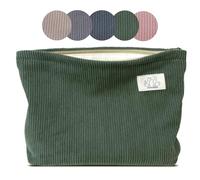 HAPPYHEIDI Navy Green Corduroy Makeup Bag Cosmetic Toiletry Travel Pouch, Make Up Accessory Purse Organizer, Canvas Lined, LG-Corduroy-Navy Green, L