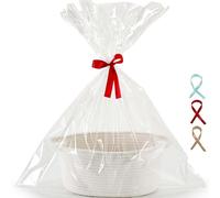 Happyiren Gift Basket Set with Cellophane Wrap and Ribbons - Woven Storage Basket with Handles, Baskets for Gifts Empty, White,13 x 8 x 6 inches