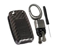Happyit ABS Carbon Fiber Shell + Silicone Car Key Cover Case fit for VW Volkswagen Amarok Polo Golf 4 5 6 MK4 Bora Jetta 2 Buttons (Black)