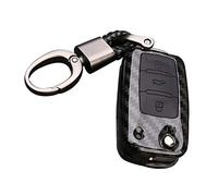 Happyit ABS Carbon Fiber Shell+Silicone Car Key Cover Case Keychain for Volkswagen VW Bora Beetle Tiguan Passat B5 B6 MK5 6 Jetta Eos SEAT Sagitar Golf 6 3 Buttons Remote (B Black + black)